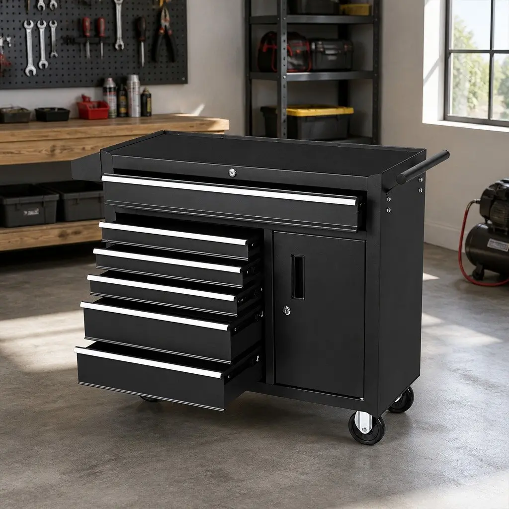6 Drawer Tool Box Chest Cabinet Storage Trolley Garage Organiser with Wheels