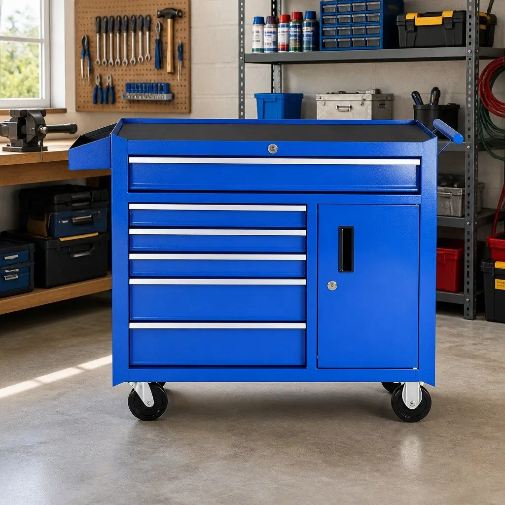 6 Drawer Tool Chest Trolley Storage Cabinet for Workshop Garage 98cm L x 33.5cm W x 74.5cm H