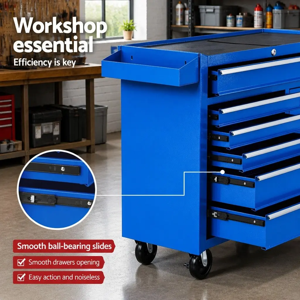 6 Drawer Tool Chest Trolley Storage Cabinet for Workshop Garage 98cm L x 33.5cm W x 74.5cm H