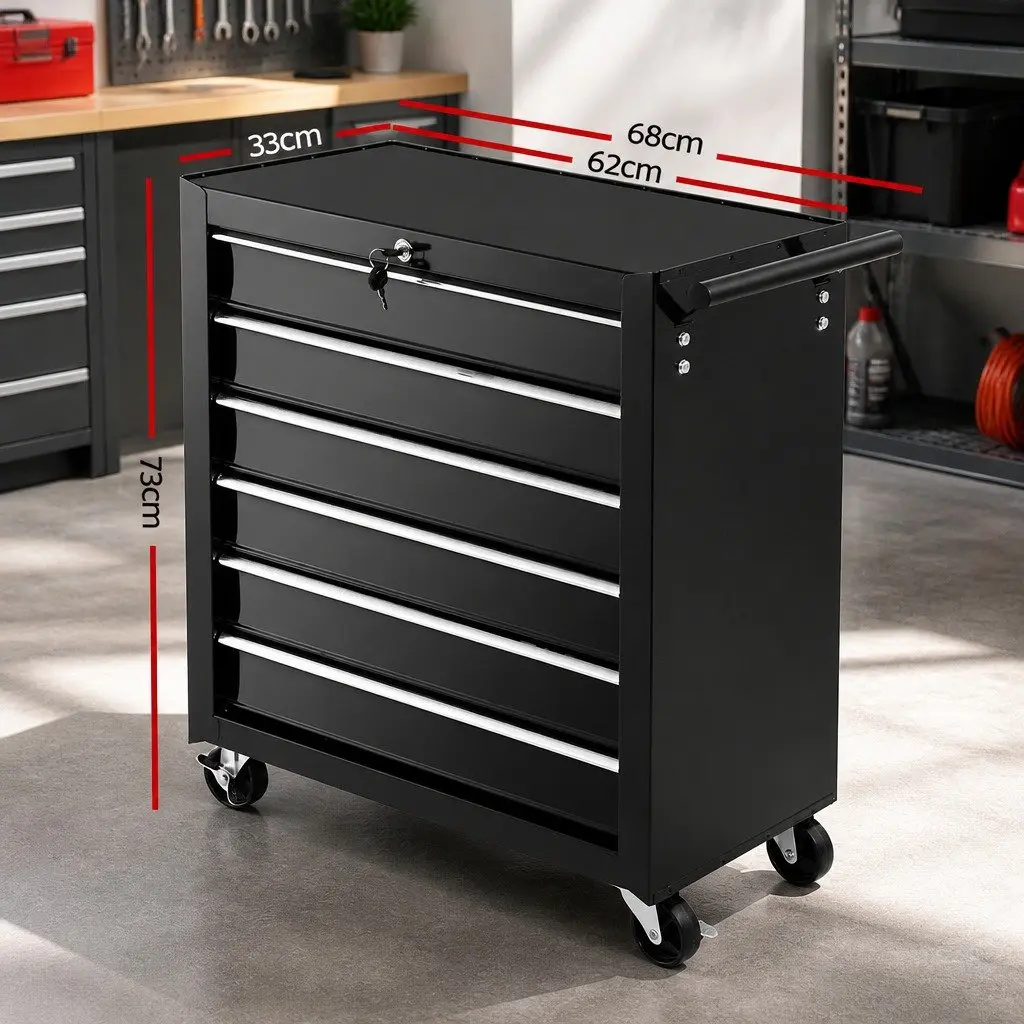 6 Drawer Tool Box Cabinet Trolley Cart Garage Toolbox Storage Chest 68cm x 33cm x 73cm