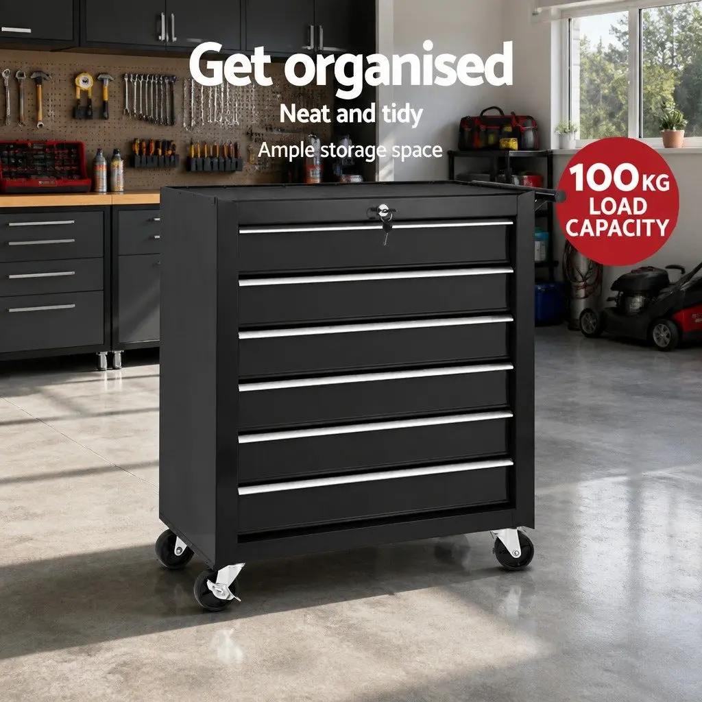6 Drawer Tool Box Cabinet Trolley Cart Garage Toolbox Storage Chest 68cm x 33cm x 73cm