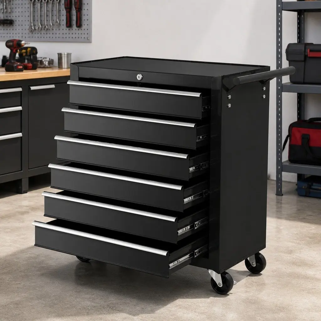 6 Drawer Tool Box Cabinet Trolley Cart Garage Toolbox Storage Chest 68cm x 33cm x 73cm