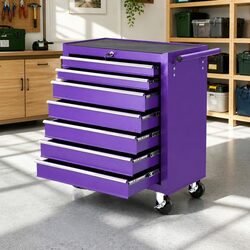 7-Drawer Tool Chest Trolley Cabinet Mobile Garage Storage Organiser Purple