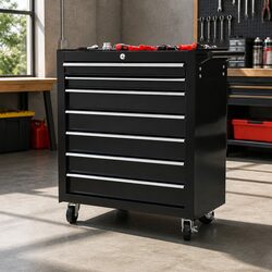 7 Drawer Black Steel Tool Box with Lockable System