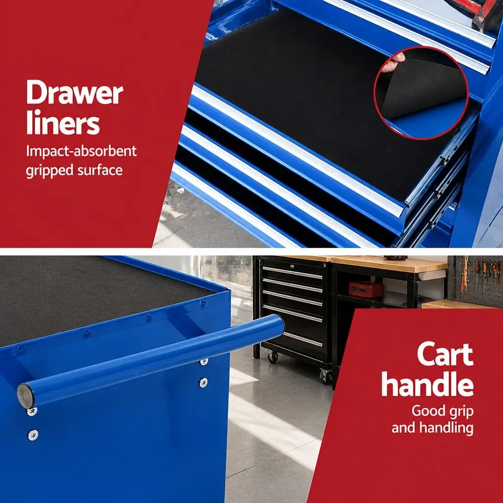 7 Drawer Tool Box Cabinet Chest Trolley Storage Garage Workshop Organizer Blue