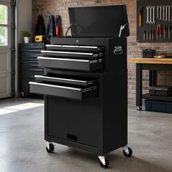 7 Drawer Tool Box Chest Trolley Garage Workshop Storage Cabinet Organiser Black