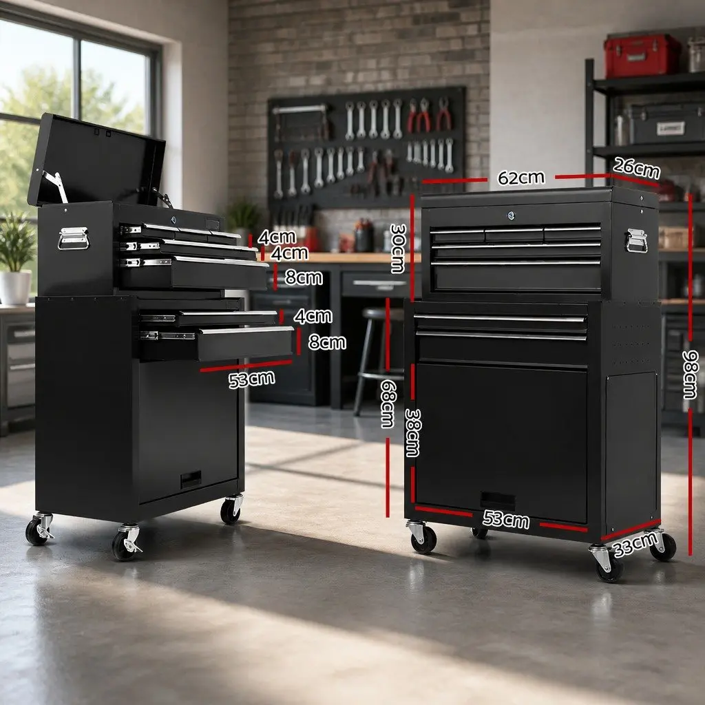 Tool Cabinet for Garage Workshop 7 Drawer Mobile Trolley Black