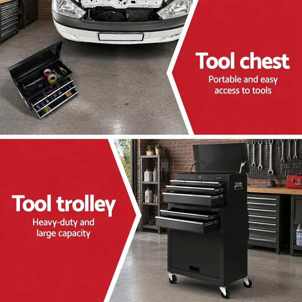Tool Cabinet for Garage Workshop 7 Drawer Mobile Trolley Black