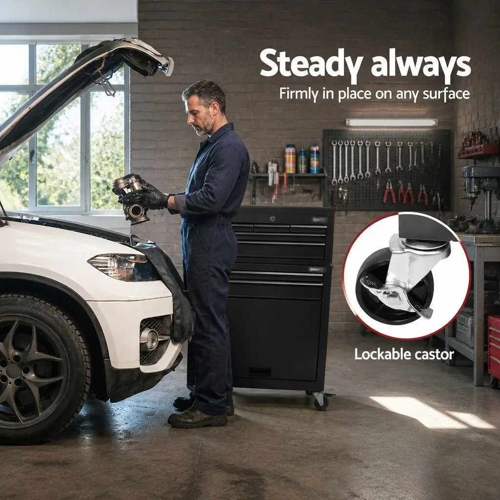 Tool Cabinet for Garage Workshop 7 Drawer Mobile Trolley Black