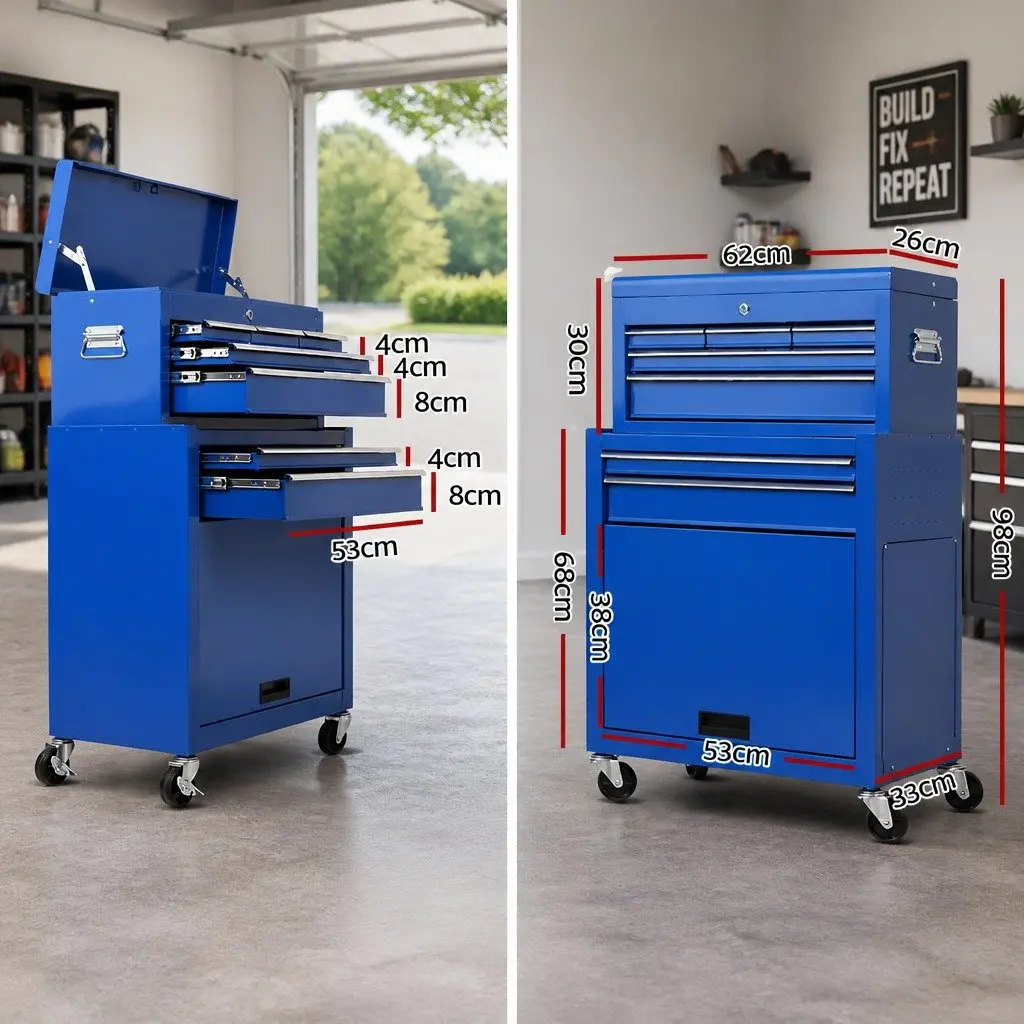 7 Drawer Tool Box Cabinet Chest Trolley Storage Garage Workshop Organizer Blue