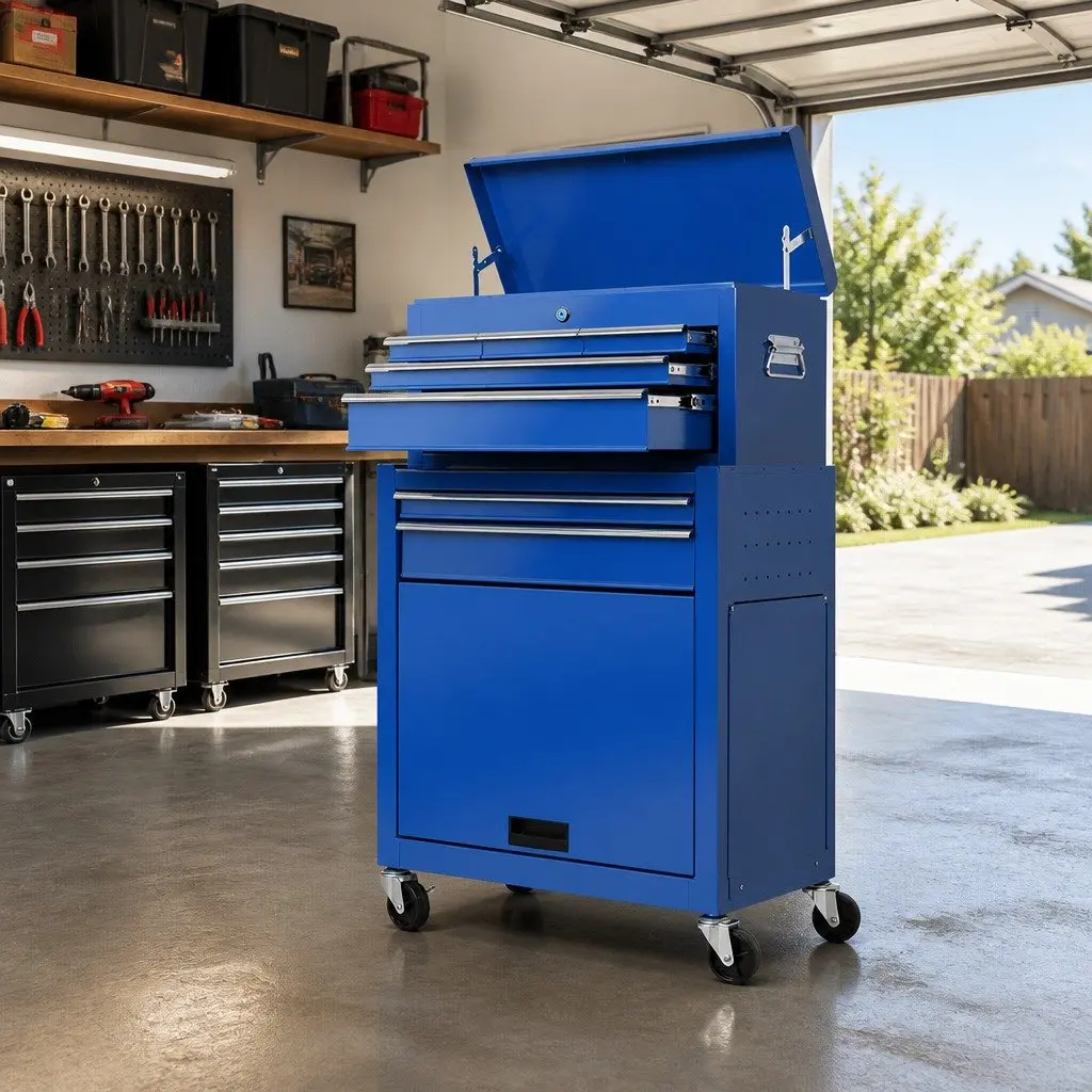 7 Drawer Tool Box Cabinet Chest Trolley Storage Garage Workshop Organizer Blue