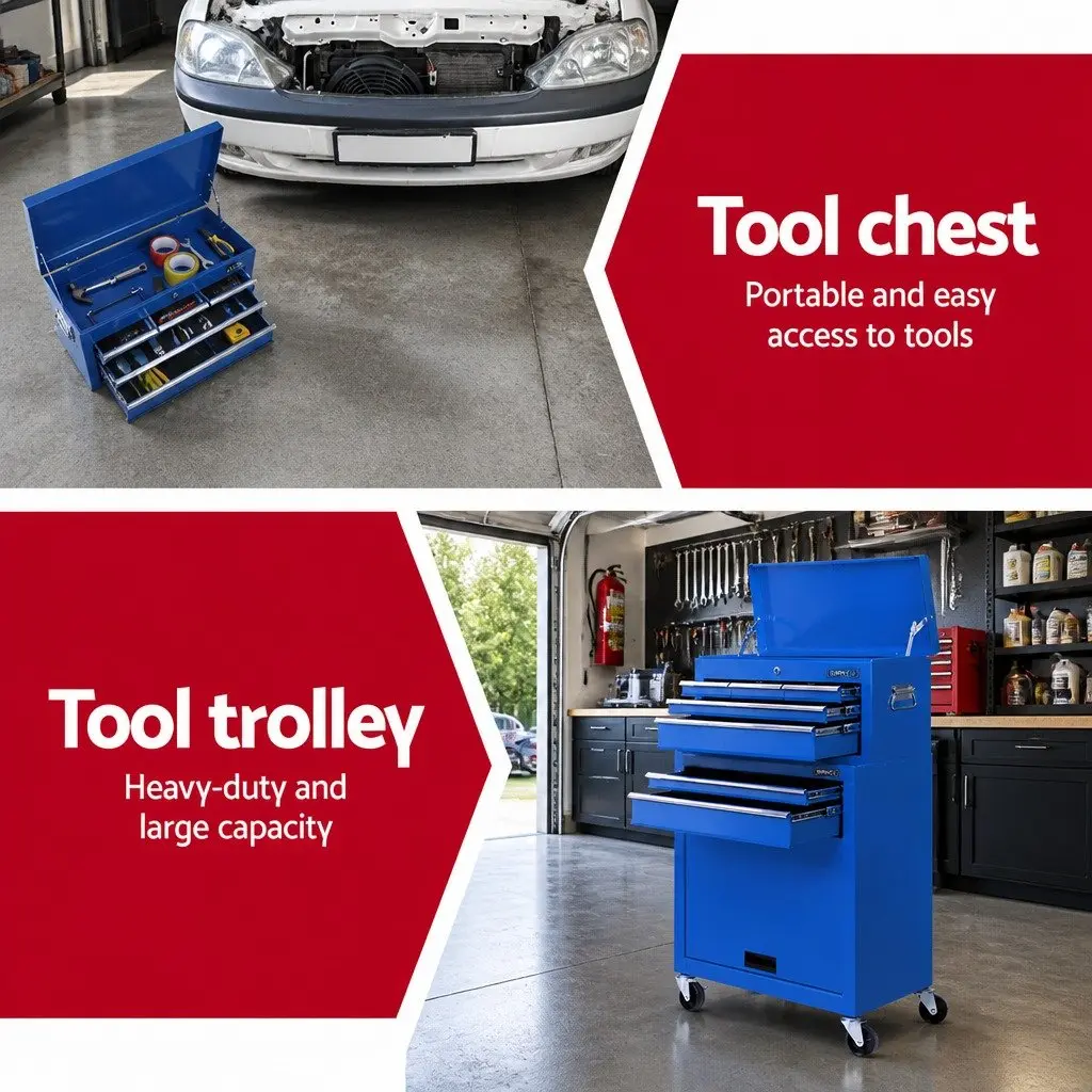 7 Drawer Tool Box Cabinet Chest Trolley Storage Garage Workshop Organizer Blue