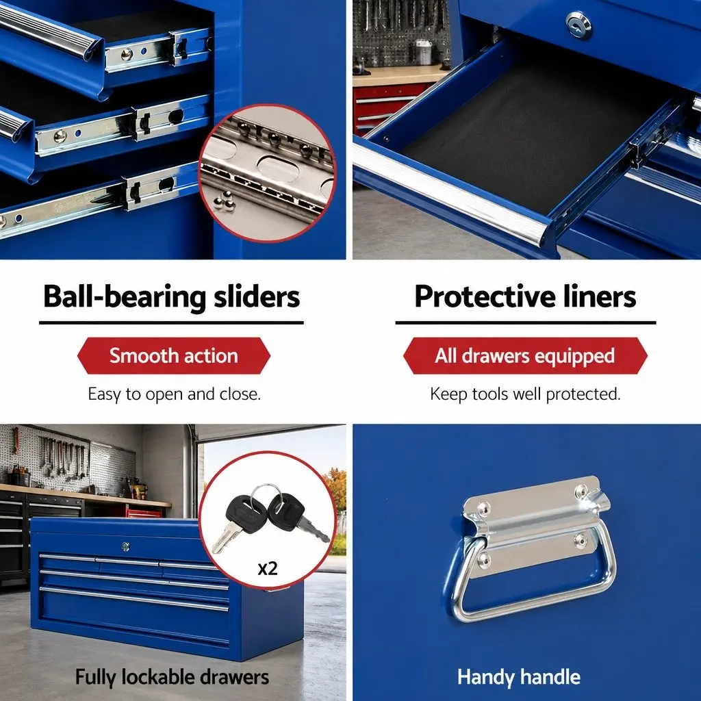 7 Drawer Tool Box Cabinet Chest Trolley Storage Garage Workshop Organizer Blue