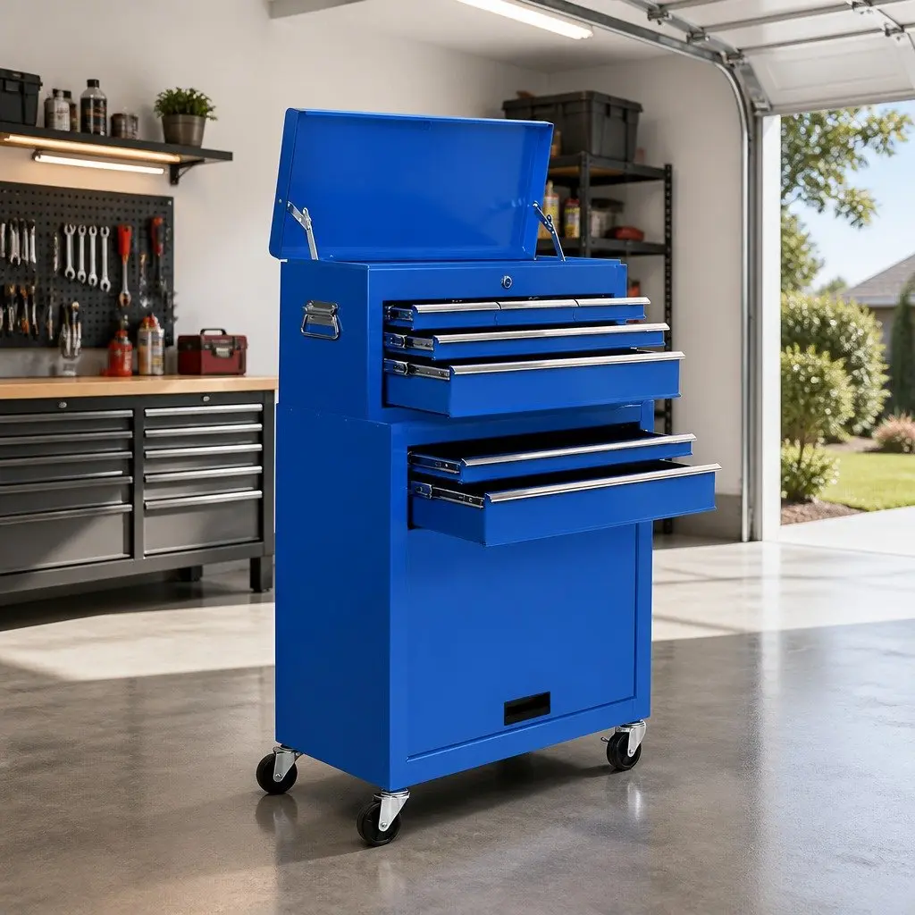 7 Drawer Tool Box Cabinet Chest Trolley Storage Garage Workshop Organizer Blue