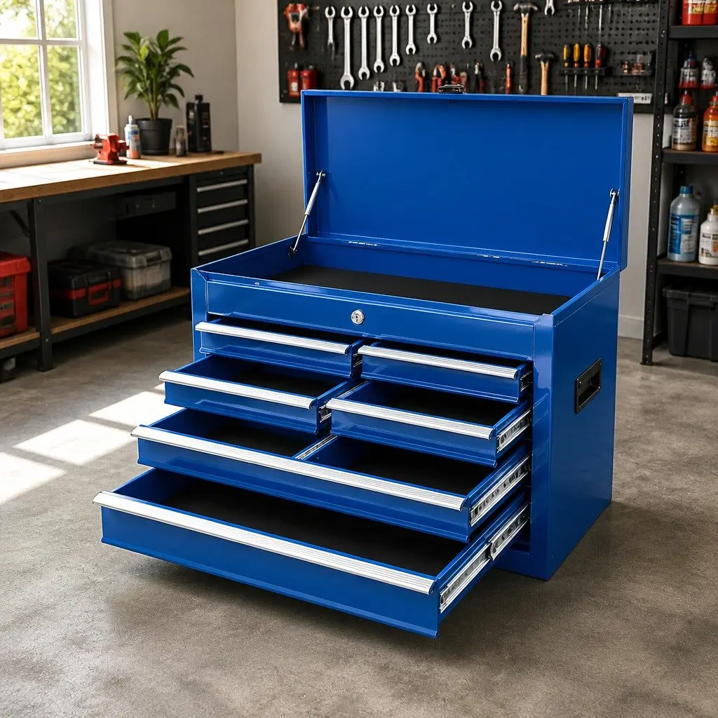 9 Drawer Tool Box Cabinet Chest Storage Organiser Garage Workshop Blue Steel