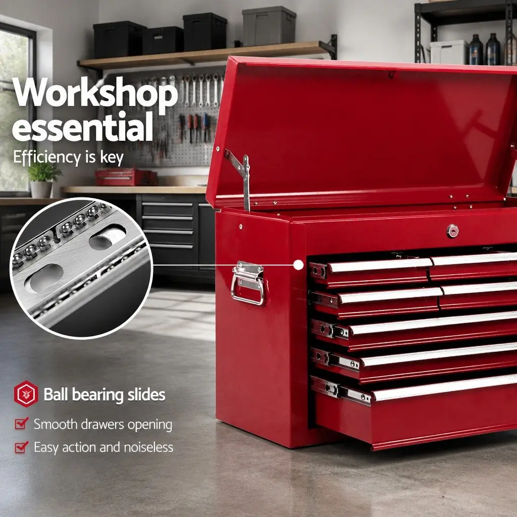9 Drawer Tool Box Cabinet Chest Storage Organiser Garage Workshop Red Steel