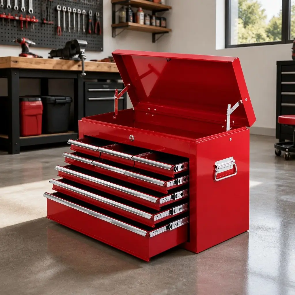 9 Drawer Tool Box Cabinet Chest Storage Organiser Garage Workshop Red Steel