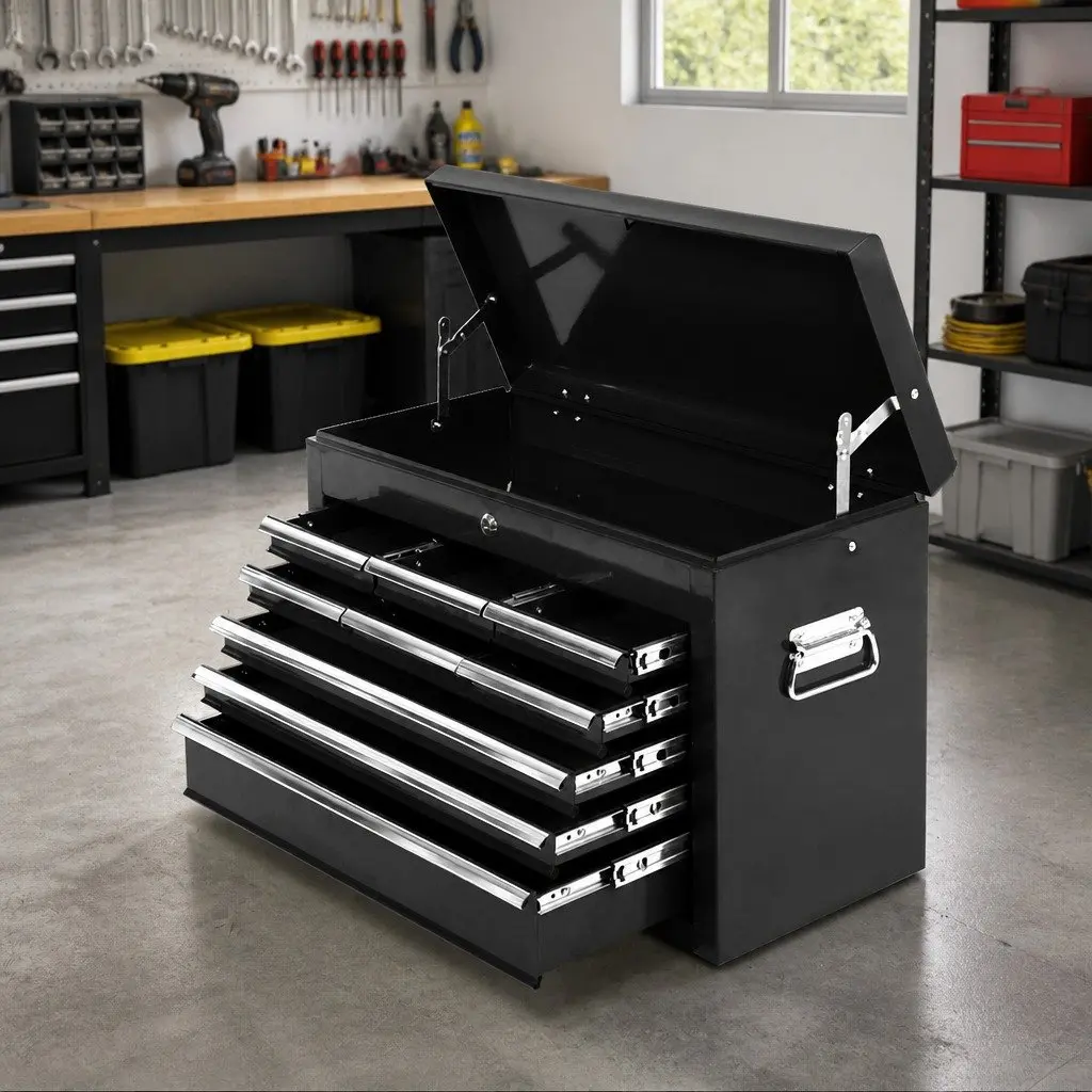9 Drawer Tool Box Cabinet Steel Storage Chest Garage Organiser with Lock Black