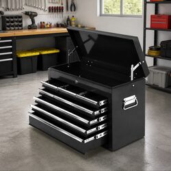 9 Drawer Steel Tool Storage Chest with Lock - Black