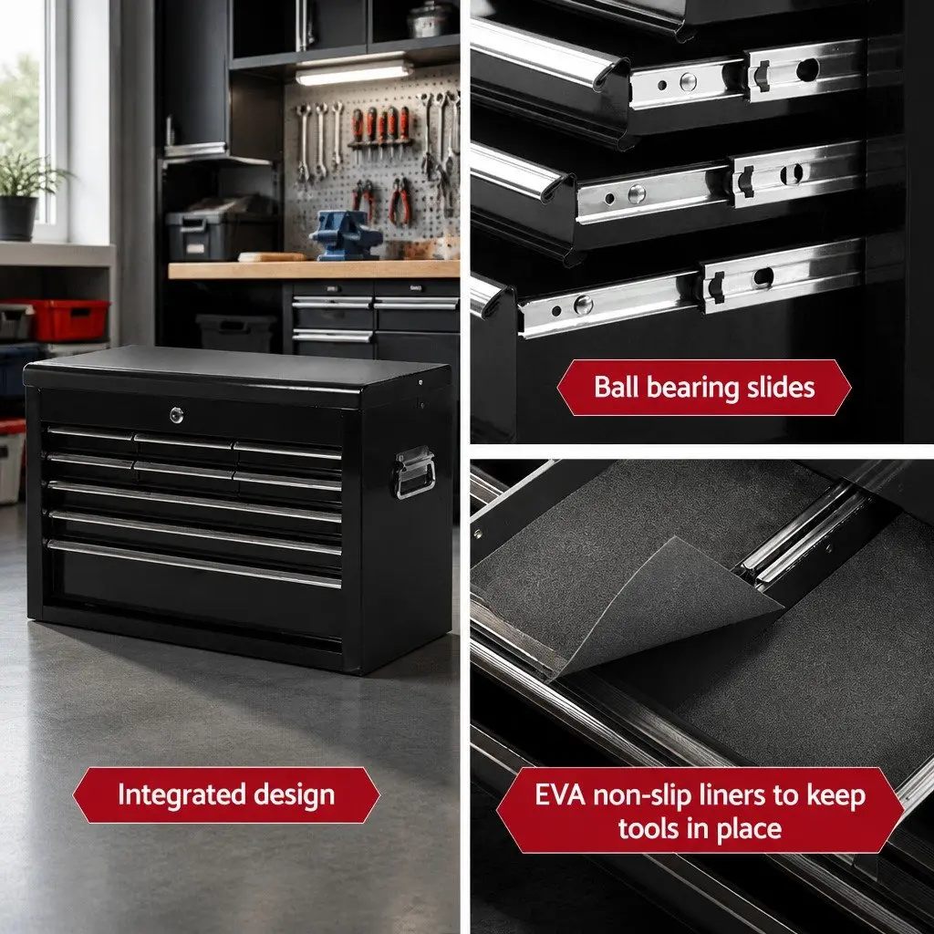 Tool Cabinet Garage Organizer 9 Drawer Steel Storage Chest Black