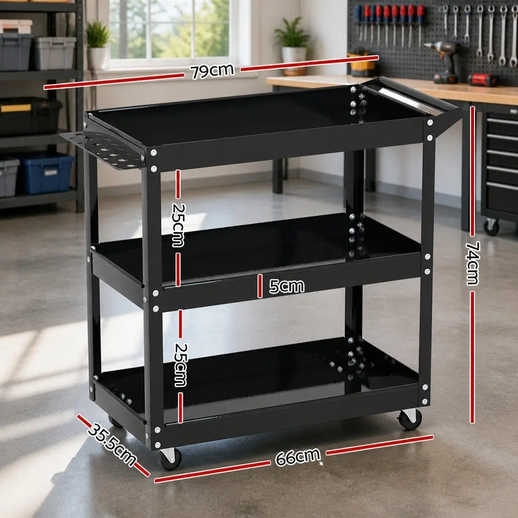 3-Tier Tool Cart Trolley Workshop Garage Storage Organizer with Lockable Wheels