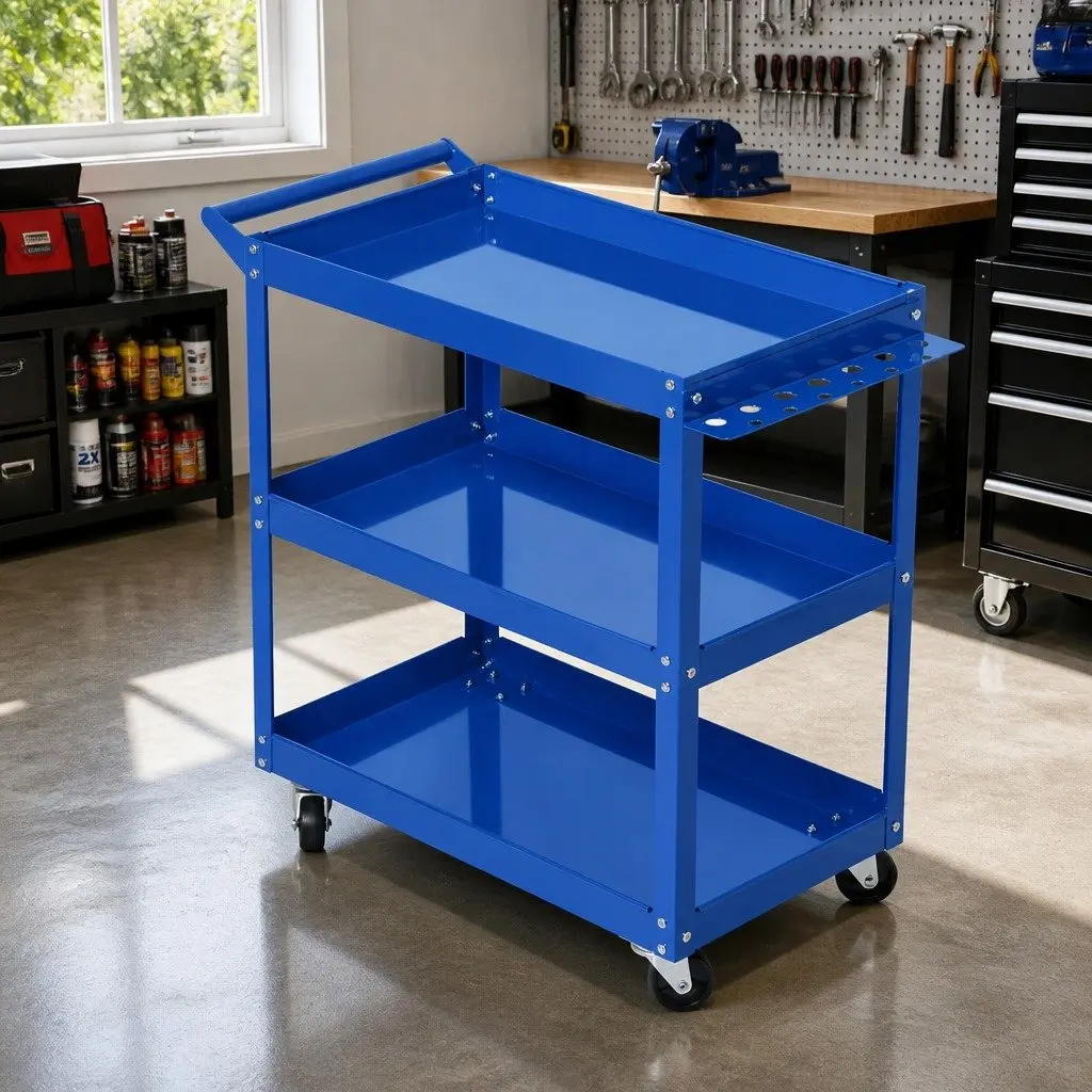 Tool Cart Trolley 3-Tier Workshop Storage Organizer Garage Mobile Unit Blue