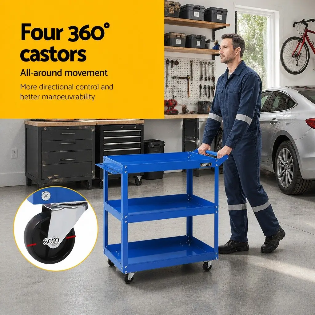Tool Cart Trolley 3-Tier Workshop Storage Organizer Garage Mobile Unit Blue