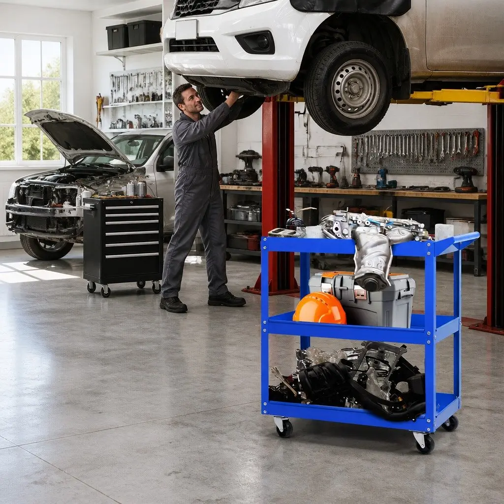 Tool Cart Trolley 3-Tier Workshop Storage Organizer Garage Mobile Unit Blue