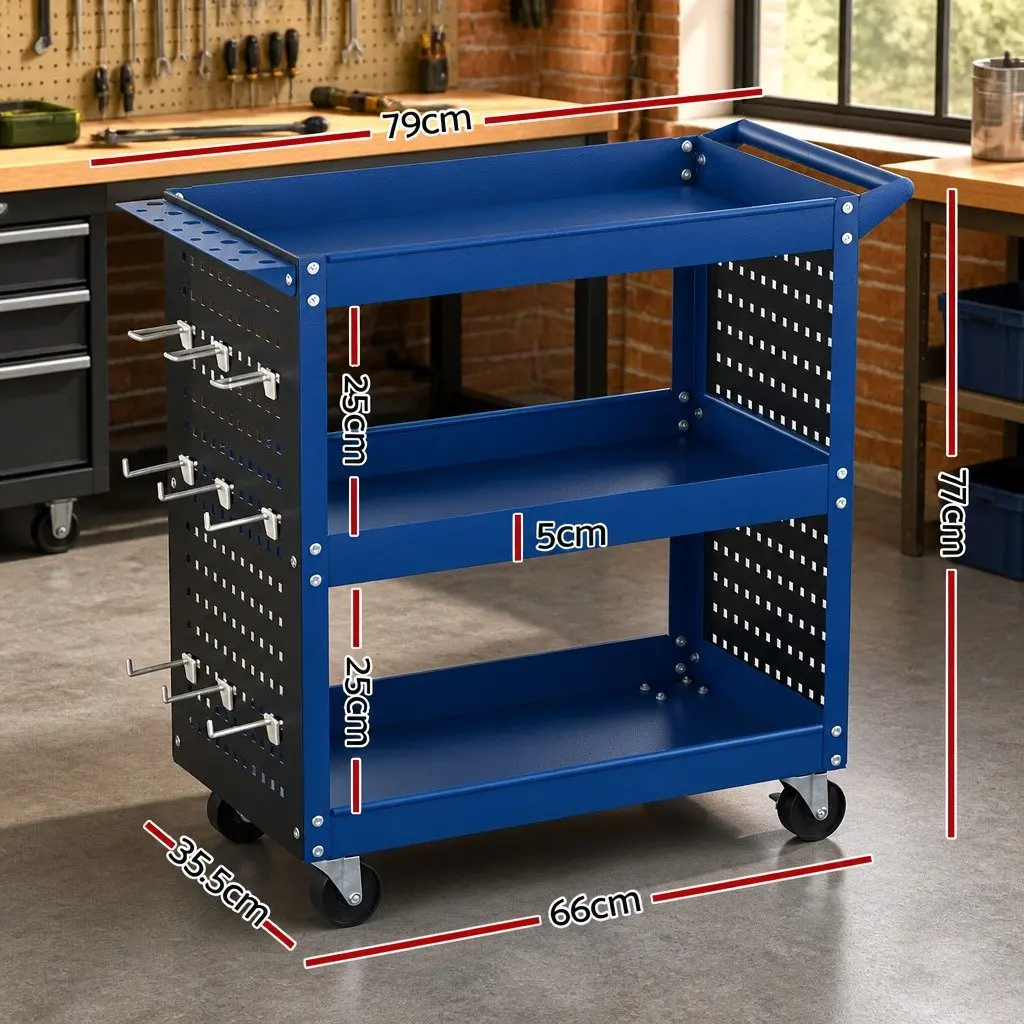 3-Tier Tool Cart Storage Trolley Workshop Garage Blue