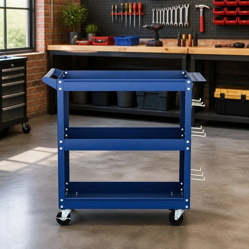 3-Tier Tool Cart Storage Trolley Workshop Garage Blue