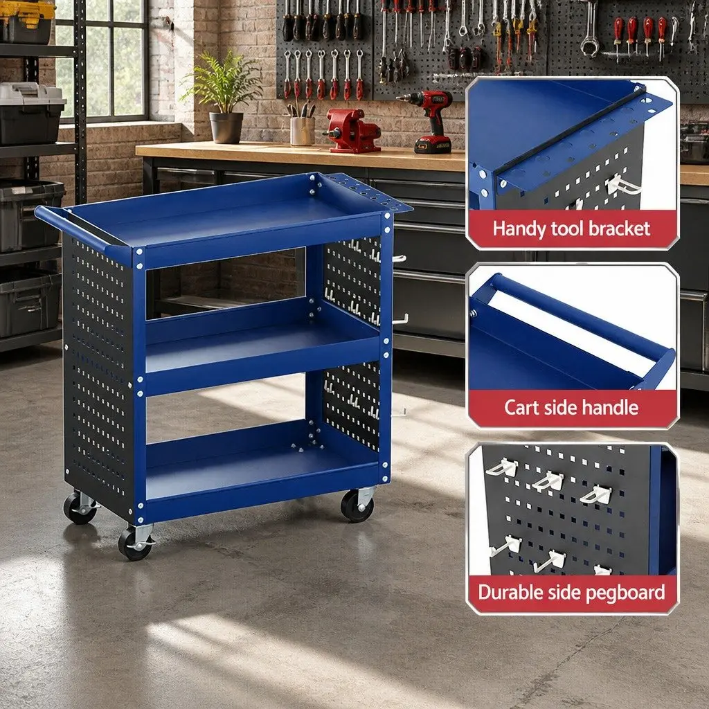 3-Tier Tool Cart Storage Trolley Workshop Garage Blue