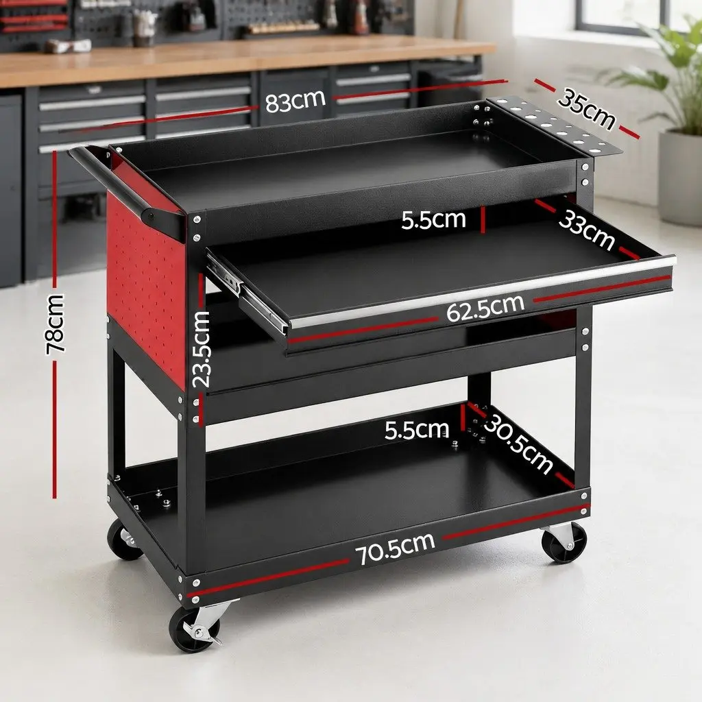 Tool Trolley Cart Workshop Garage Storage Organizer with Drawers 83 x 78 x 35 cm