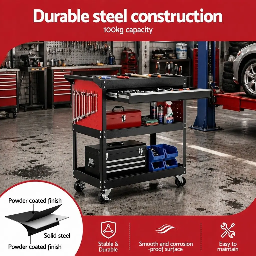 Tool Trolley Cart Workshop Garage Storage Organizer with Drawers 83 x 78 x 35 cm