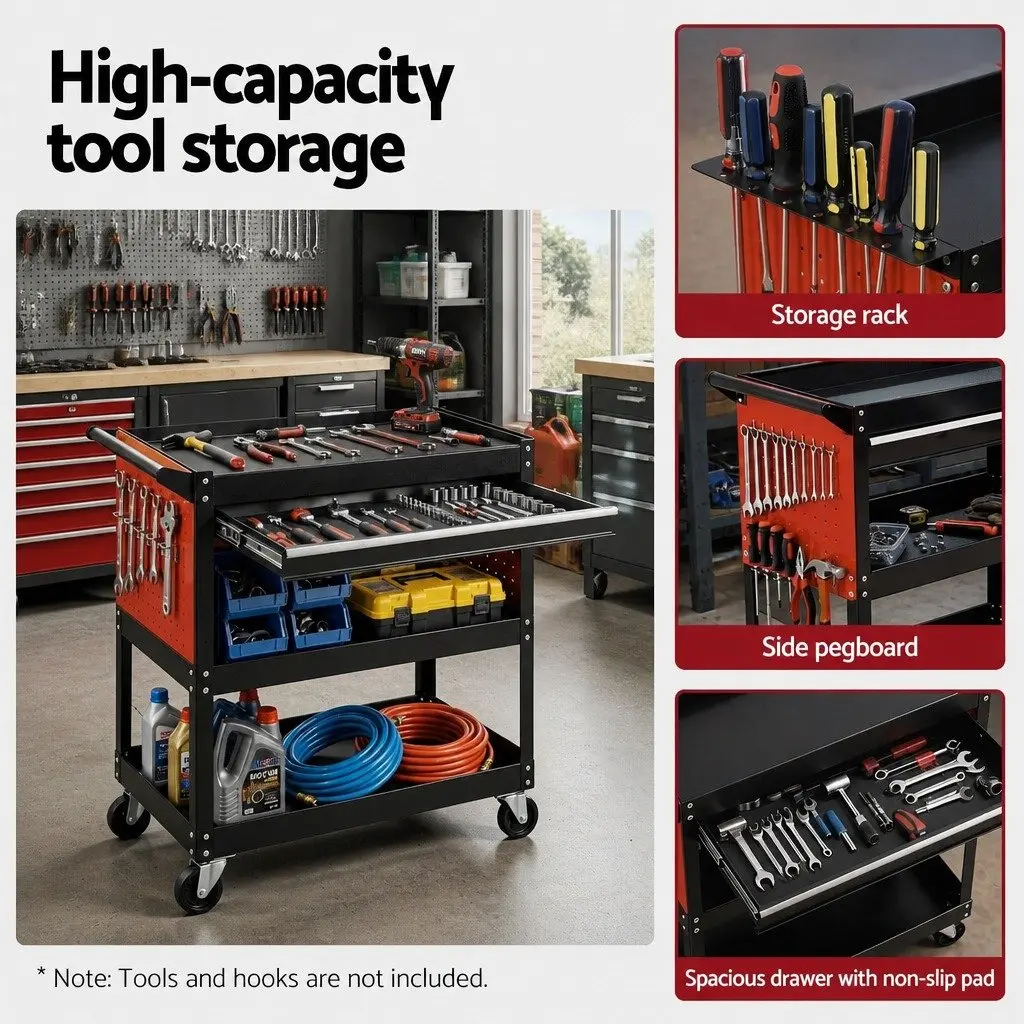 Tool Trolley Cart Workshop Garage Storage Organizer with Drawers 83 x 78 x 35 cm