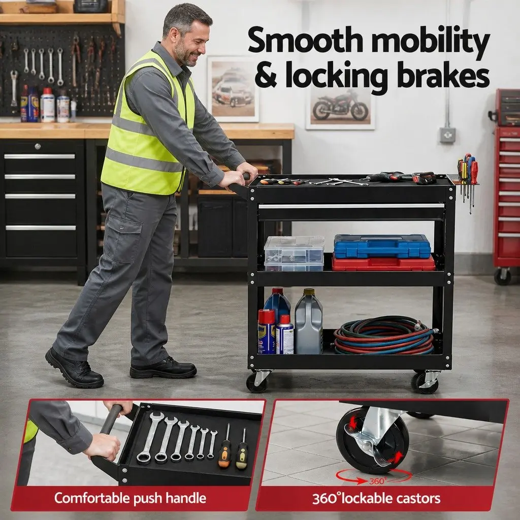 Tool Trolley Cart Workshop Garage Storage Organizer with Drawers 83 x 78 x 35 cm