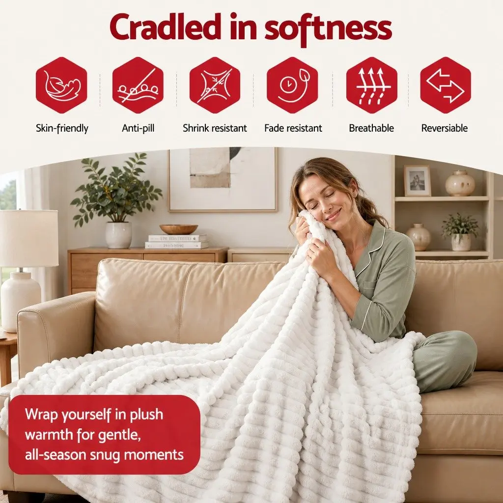 Throw Blanket 203x230cm Fleece Soft Lightweight Cozy Sofa Couch Bed Reversible