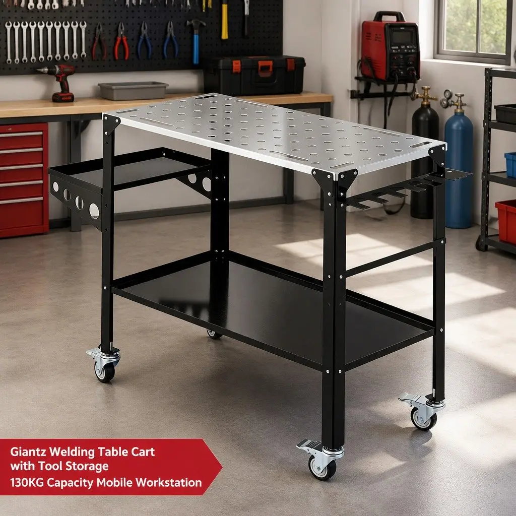 Welding Table Cart Mobile Workstation 130KG Capacity for Metalworking and Auto Repair 128 x 46 x 88 cm