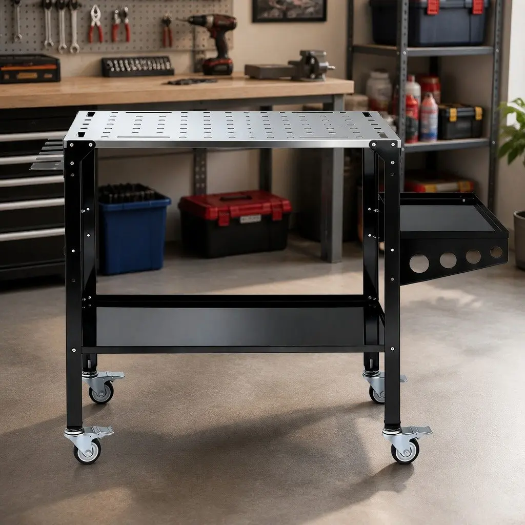 Welding Table Cart Mobile Workstation 130KG Capacity for Metalworking and Auto Repair 128 x 46 x 88 cm