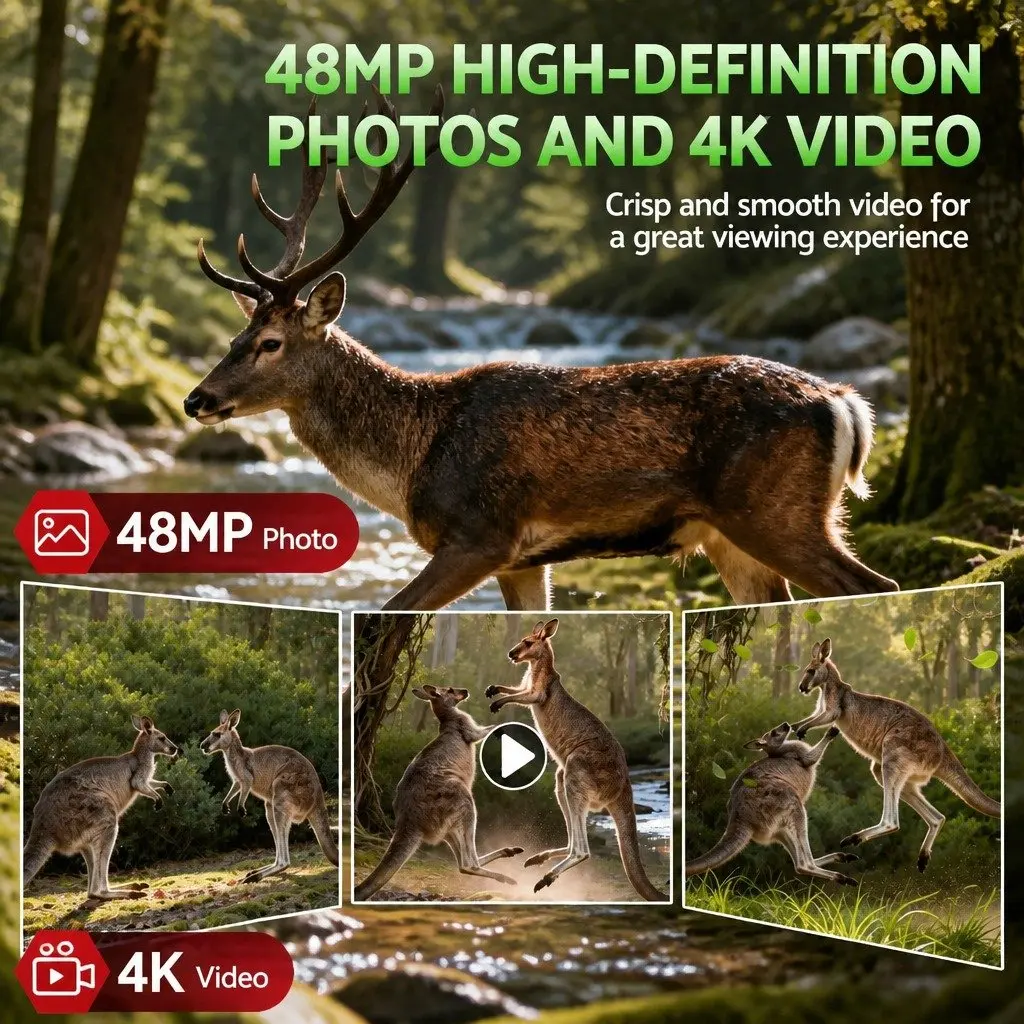 Trail Camera 4K WiFi 48MP Game Wildlife Surveillance Security Camo Hunting