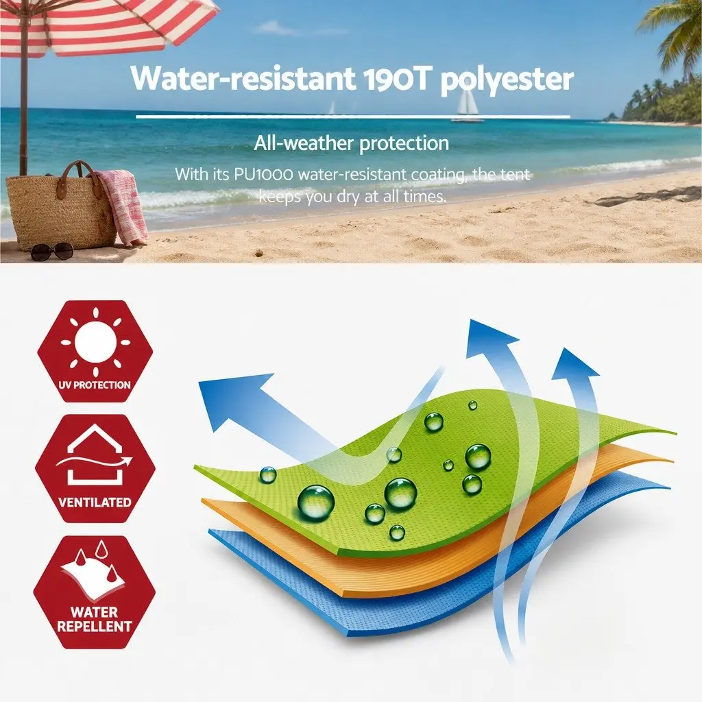Pop Up Beach Tent 3 Person Camping Shelter Portable Sun Shade Fishing Outdoor