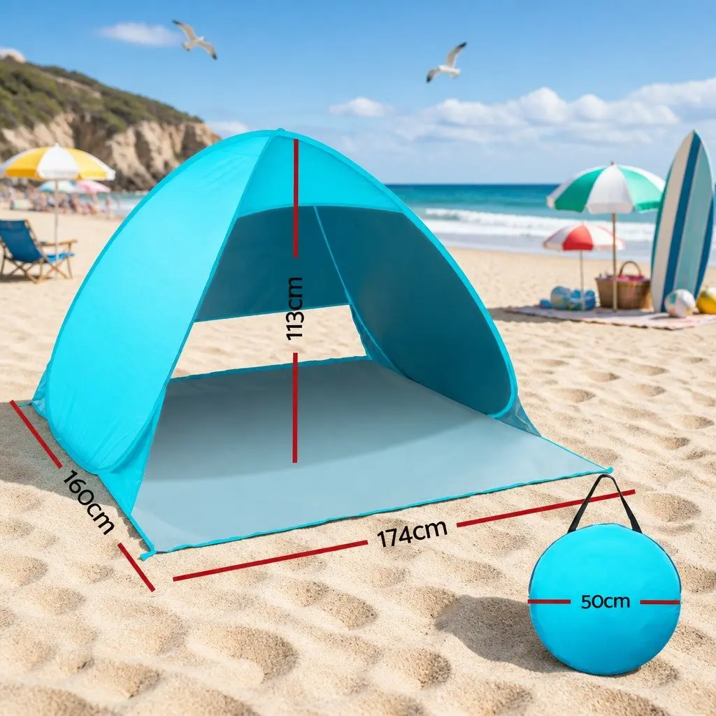 Pop Up Beach Tent 3 Person Camping Hiking Sun Shade Shelter Blue Outdoor