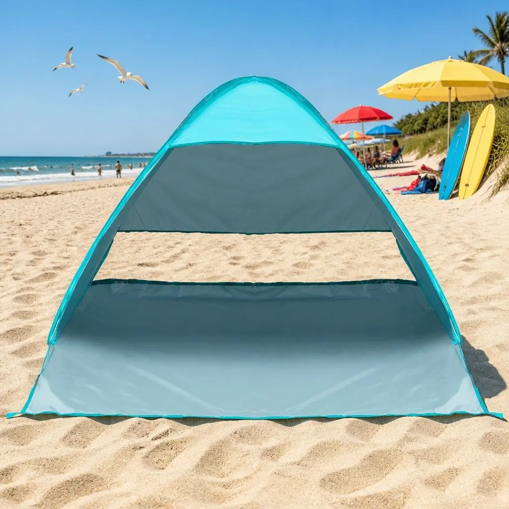 Pop Up Beach Tent 3 Person Camping Hiking Sun Shade Shelter Blue Outdoor