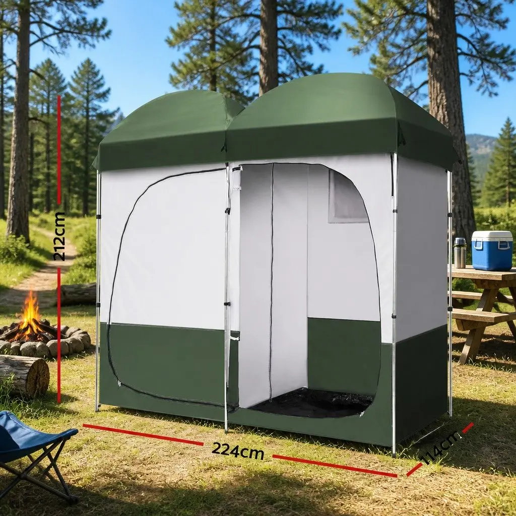 Double Camping Shower Toilet Tent Outdoor Portable Change Room with Carry Bag