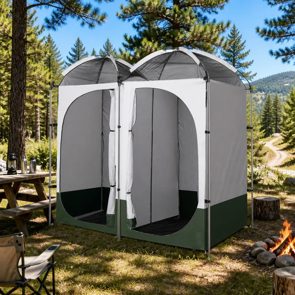 Double Camping Shower Toilet Tent Outdoor Portable Change Room with Carry Bag