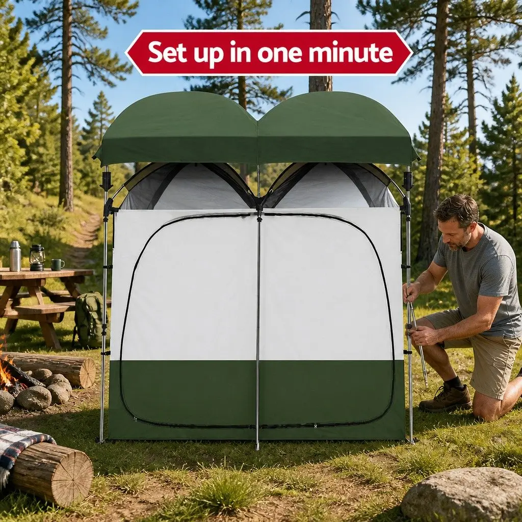 Double Camping Shower Toilet Tent Outdoor Portable Change Room with Carry Bag