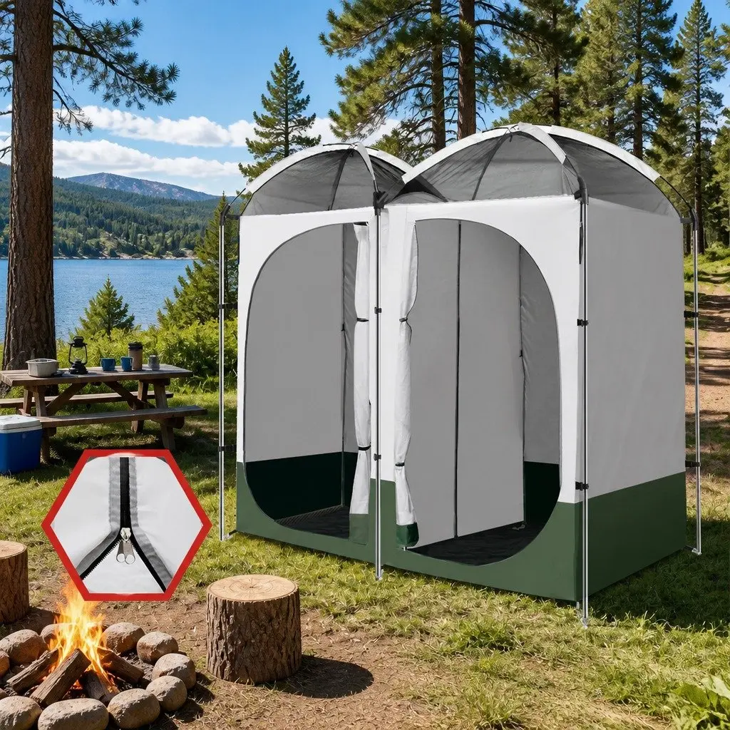 Double Camping Shower Toilet Tent Outdoor Portable Change Room with Carry Bag