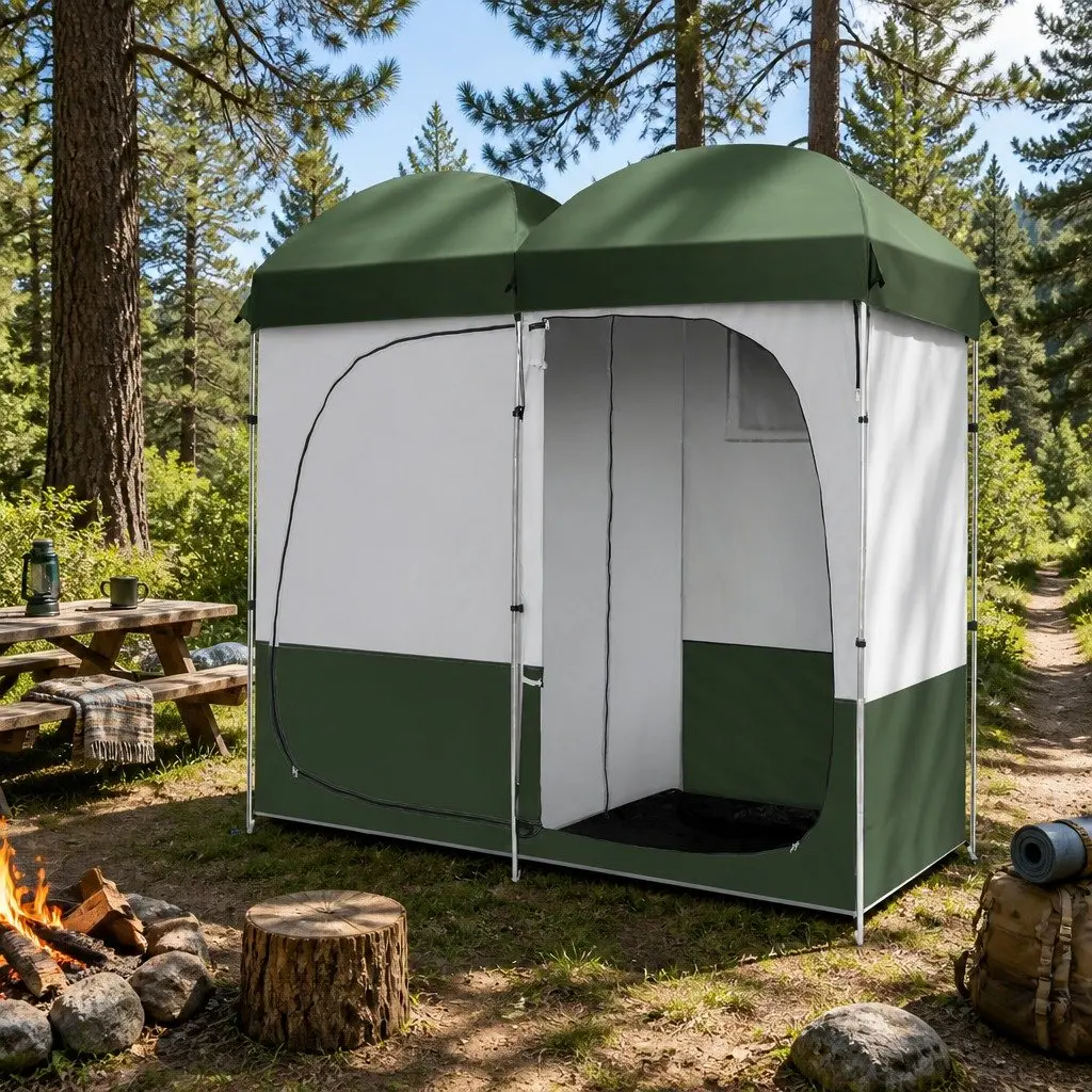Double Camping Shower Toilet Tent Outdoor Portable Change Room with Carry Bag