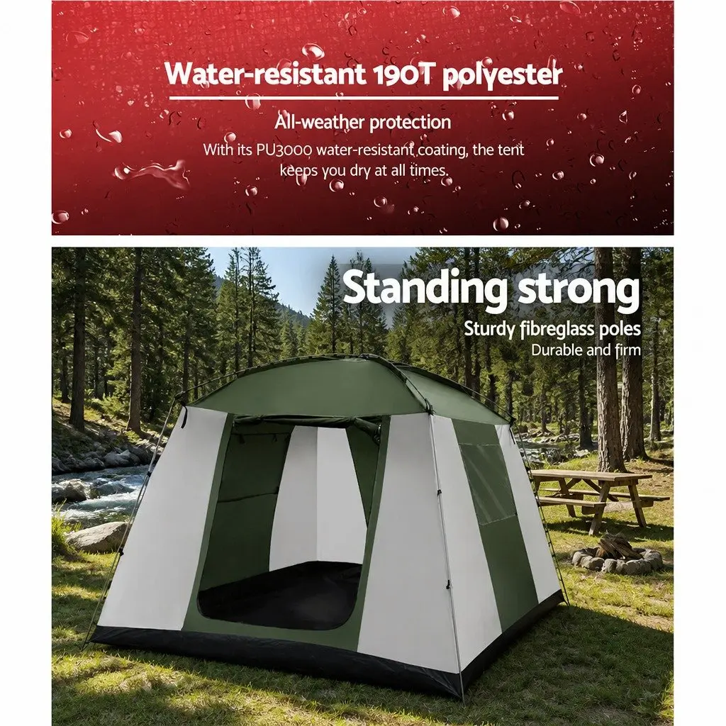6 Person Camping Tent Dome Outdoor Green White