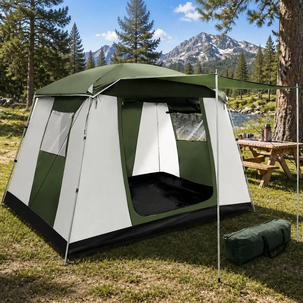 6 Person Camping Tent Dome Outdoor Green White