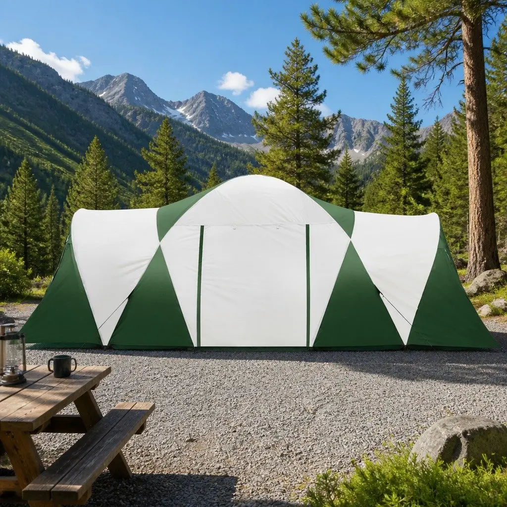 12 Person Dome Camping Tent 3 Room Family Hiking Beach Outdoor Green Shelter